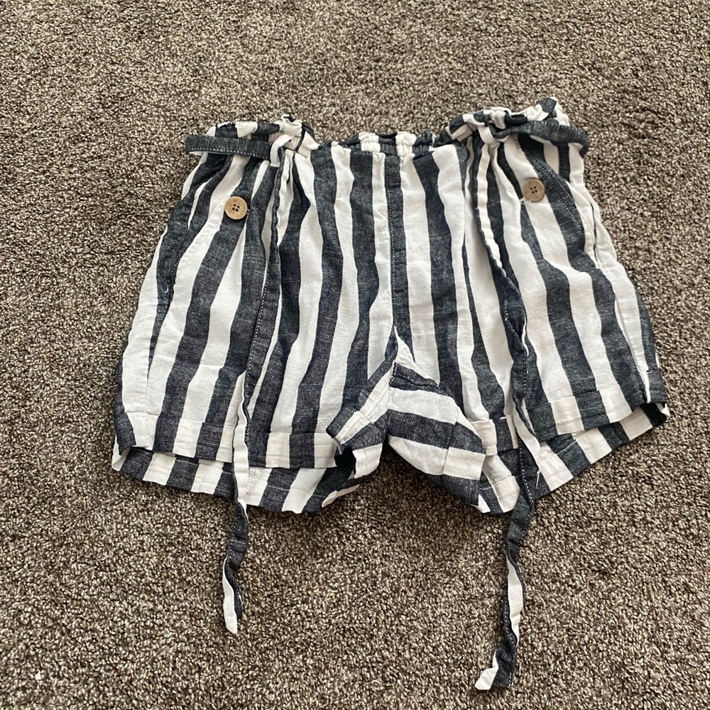 Grayish blue and white striped comfy shorts